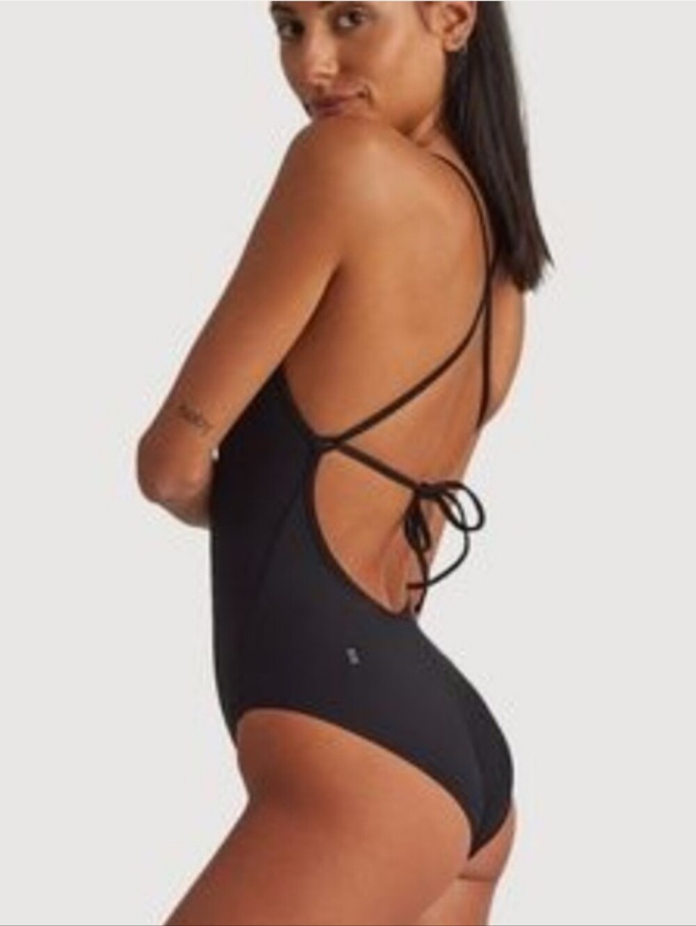 Kit and Ace Tie Back One Piece Swimsuit Size M Black EUC